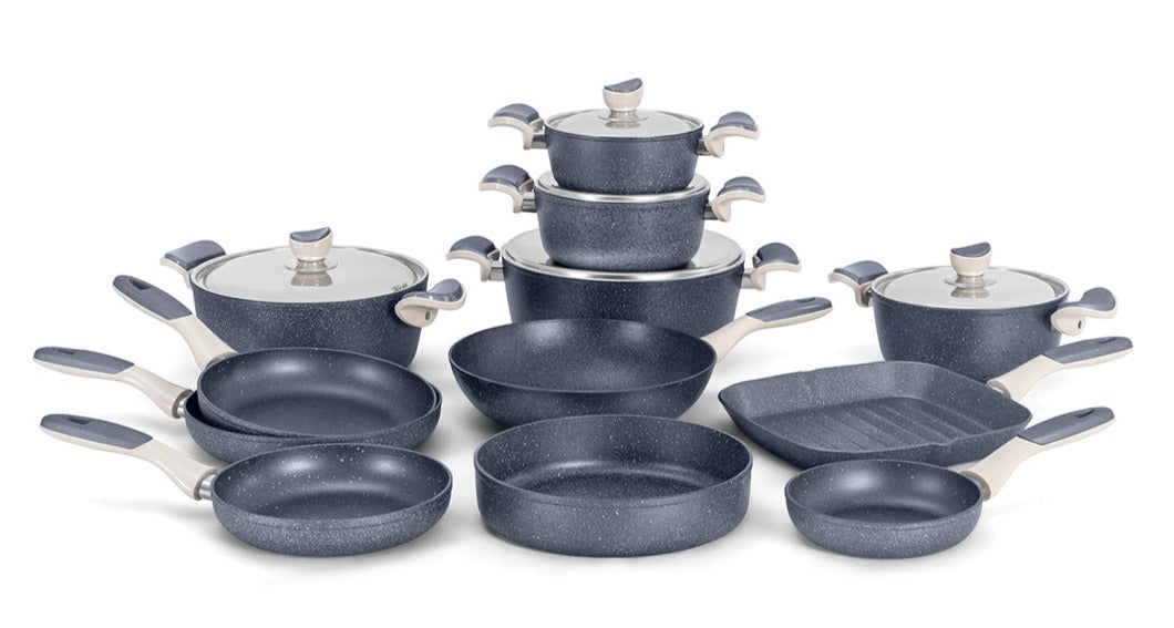 Grandi Cook Castello  SET 17 Pcs Stewpot 18-20-22-26-28+  Fry Pan 18-22-24-26+ Oven Tray 26+ Grill 28 +  Wok 30 (3.5m)